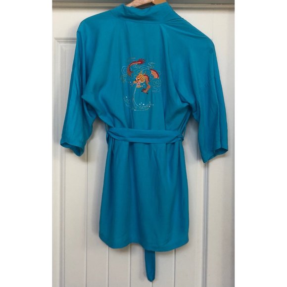 Vintage Blue Robe, Loungewear, Year of the Dragon, Duster - Picture 4 of 6